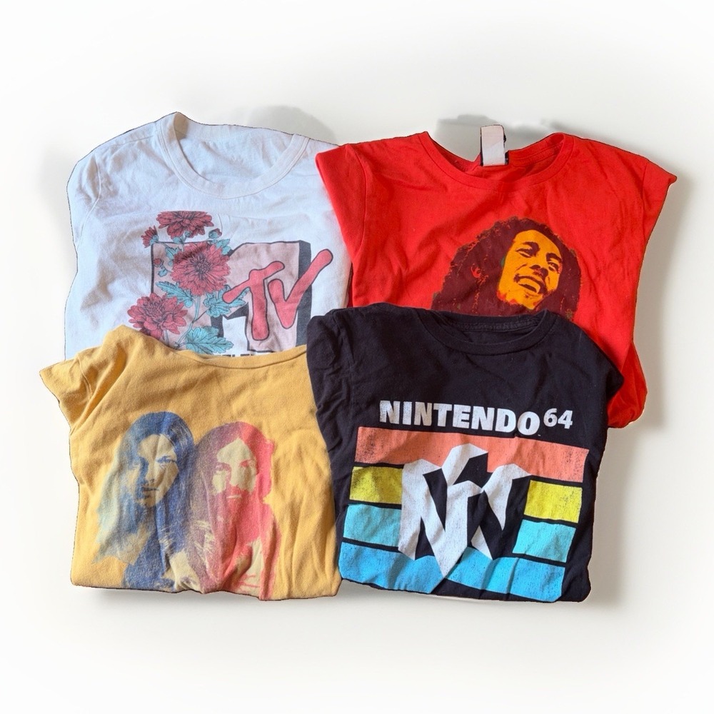 Lot Of 4 Retro Grunge Music Band Rock NES Nostalgia T Shirts Size Small Faded